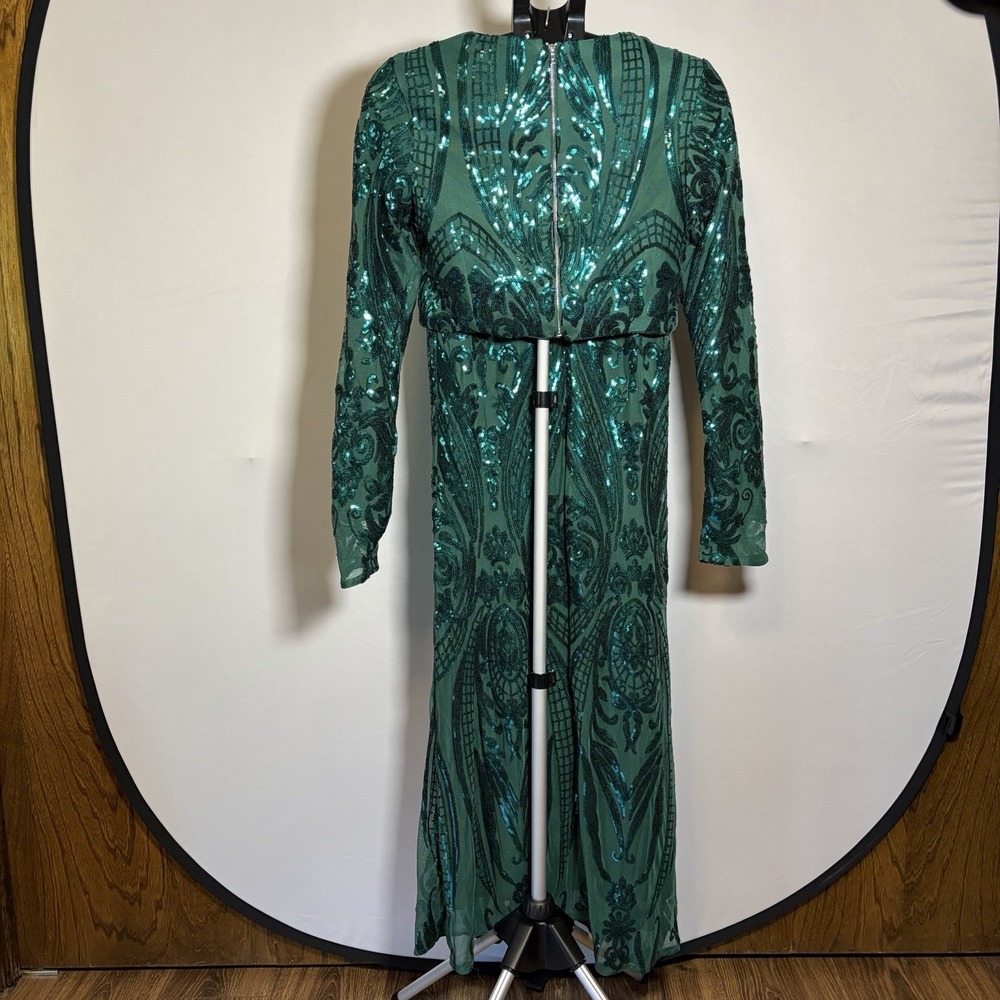 Lulus Medium Green Luxe Aesthetic Sequin 2 Piece Maxi Dress Glam Sexy Wedding - Picture 2 of 16